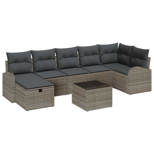 vidaXL Conjunto de Sof&aacute; de Jardim 8 pcs Cinzeto Rattan Sint&eacute;tico