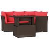 vidaXL Conjunto de sof&aacute; de jardim de 5 pe&ccedil;as com almofadas em rattan sint&eacute;tico marrom