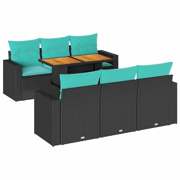 vidaXL 7 pcs conjunto de sof&aacute;s p/ jardim c/ almofad&otilde;es vime PE preto