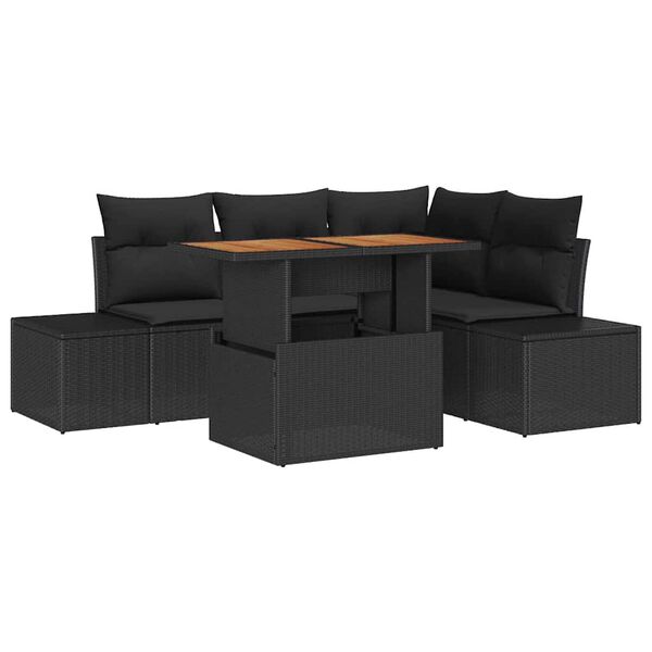 vidaXL Conjunto de Sof&aacute; de Jardim 5 pcs Preto Rattan Sint&eacute;tico