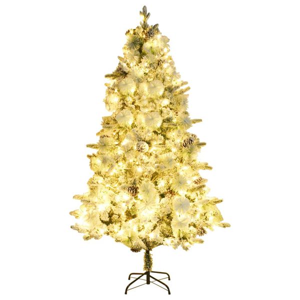 vidaXL &Aacute;rvore de Natal pr&eacute;-iluminada c/ flocos neve e pinhas PVC/PE