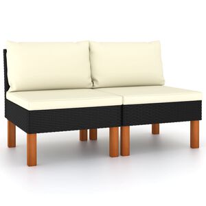 vidaXL Sof&aacute;s de centro 2 pcs vime PE e madeira de eucalipto maci&ccedil;a