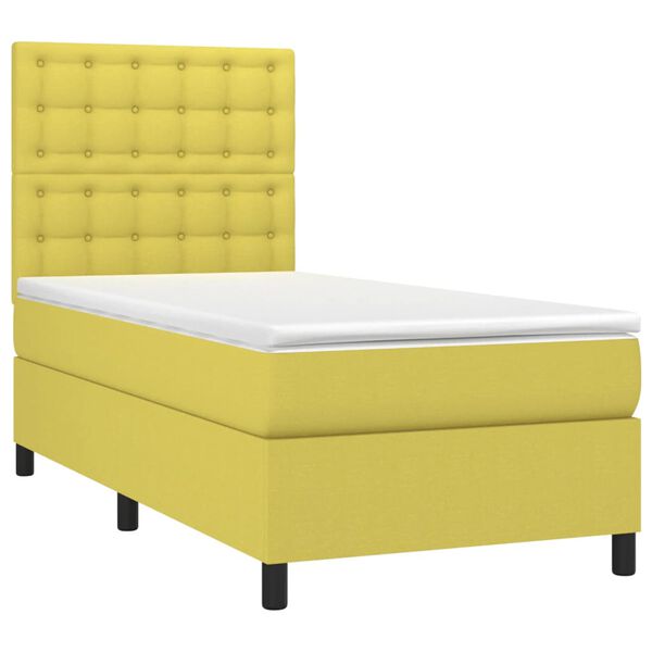 vidaXL Cama box spring c/ colch&atilde;o e LED 90x190 cm tecido verde