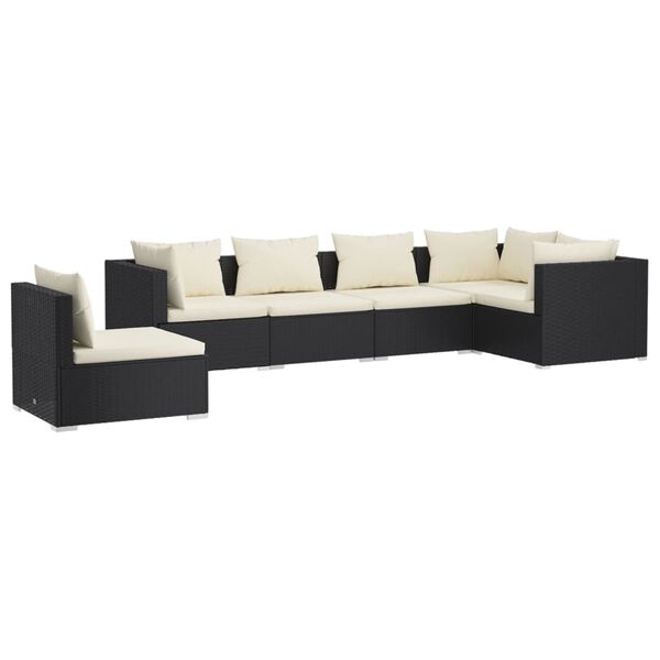 vidaXL 6 pcs conjunto lounge de jardim c/ almofad&otilde;es vime PE preto