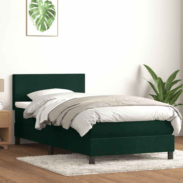 vidaXL Cama com molas/colch&atilde;o verde-escuro 80x220 cm veludo