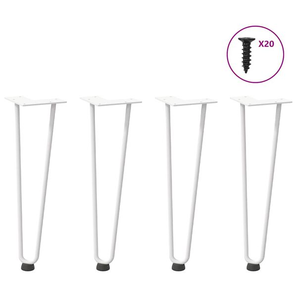 vidaXL Pernas de grampo para mesa de centro 4 pe&ccedil;as, branco, 42 cm, a&ccedil;o maci&ccedil;o
