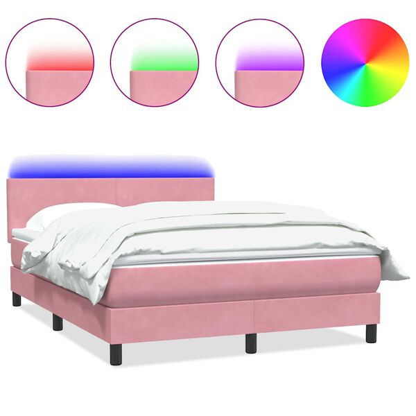 vidaXL Cama box spring c/ colch&atilde;o e LED 160x210 cm veludo rosa