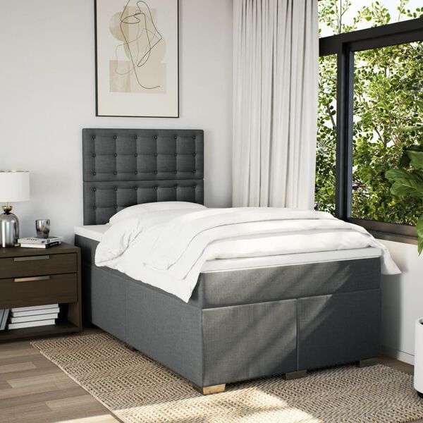 vidaXL Cama boxspring com colch&atilde;o 120x190 cm tecido cinzento-escuro