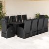 vidaXL 11 pcs conjunto de jantar p/ jardim c/ almofad&otilde;es vime PE preto
