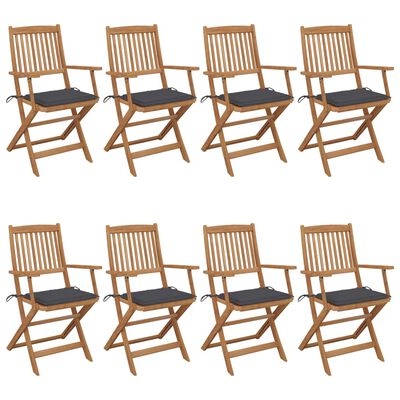 vidaXL Cadeiras de jardim dobráveis 8 pcs c/ almofadões acácia maciça