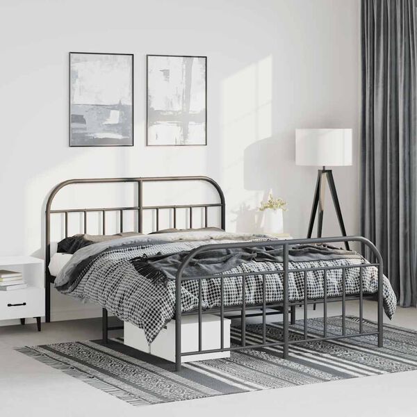 vidaXL Estrutura de cama com cabeceira e p&eacute;s 150x200 cm metal preto