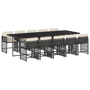 vidaXL 11 pcs conjunto de jantar p/ jardim c/ almofad&otilde;es vime PE preto