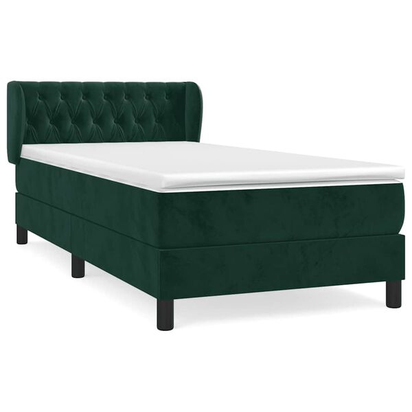 vidaXL Cama com molas/colch&atilde;o 90x190 cm veludo verde-escuro