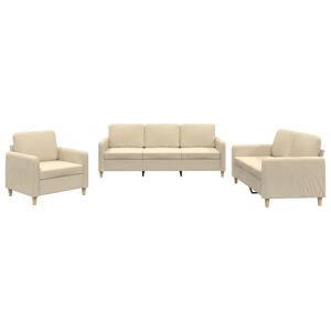 vidaXL 3 pcs conjunto de sof&aacute;s com almofad&otilde;es tecido cor creme