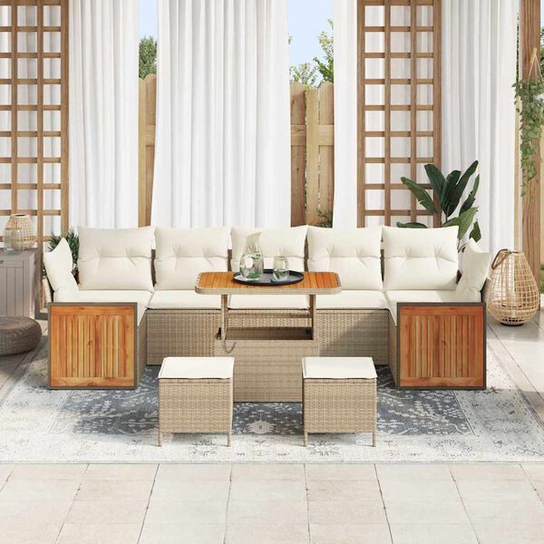 vidaXL Conjunto de Sof&aacute; de Jardim 13 pcs Bege e Creme vime PE