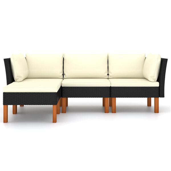 vidaXL 4 pcs conjunto lounge de jardim c/ almofad&otilde;es vime PE preto
