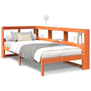 vidaXL Cama c/ estante sem colchão 100x200cm pinho maciço castanho-mel