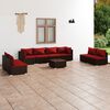 vidaXL 9 pcs conjunto lounge de jardim c/ almofadões vime PE castanho