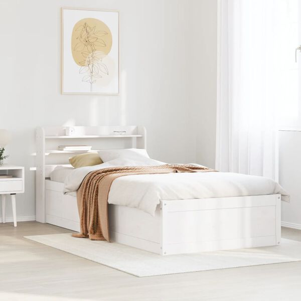 vidaXL Estrutura de cama com cabeceira 90x190 cm pinho maci&ccedil;o branco