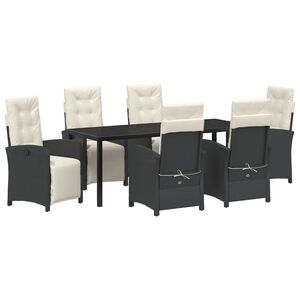 vidaXL Conjunto de Jantar para Jardim com almofada 7 pcs Preto vime PE