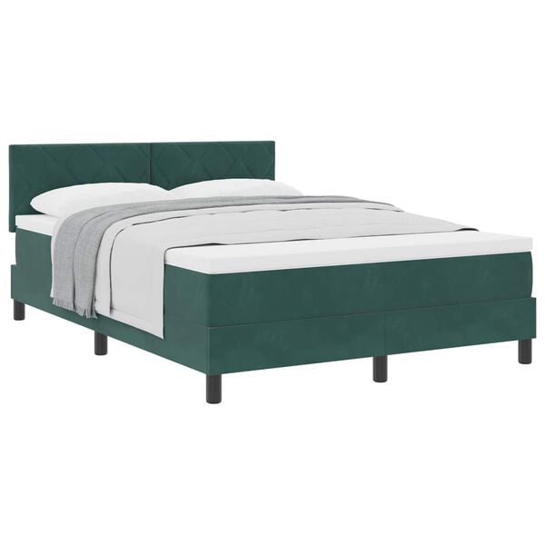 vidaXL Cama Box com colch&atilde;o Verde Escuro 140 x 200 cm Veludo