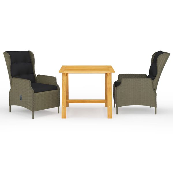 vidaXL 3 pcs conjunto de jantar para jardim castanho