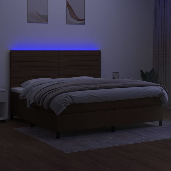 vidaXL Cama box spring c/ colch&atilde;o/LED 200x200cm tecido castanho-escuro