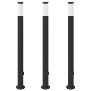 vidaXL Lumin&aacute;rias de balizador com tomada, 3 pe&ccedil;as, 110 cm, a&ccedil;o inoxid&aacute;vel, IP44