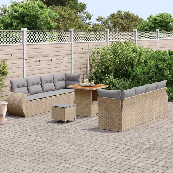 vidaXL Conjunto de Sof&aacute; de Jardim 11 pcs Bege Rattan Sint&eacute;tico