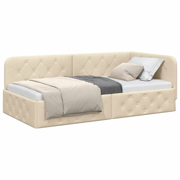 vidaXL Estrutura de Cama de Canto Creme 100 x 200 cm tecido