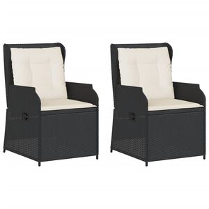 vidaXL Cadeiras de jardim reclin&aacute;veis c/ almofad&otilde;es 2pcs vime PE preto