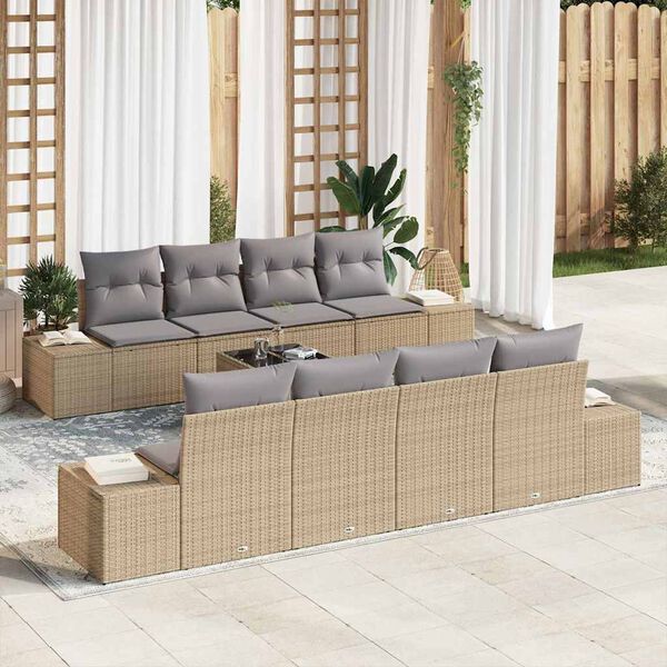 vidaXL Conjunto de Sof&aacute; de Jardim 8 pcs Bege e Cinza vime PE