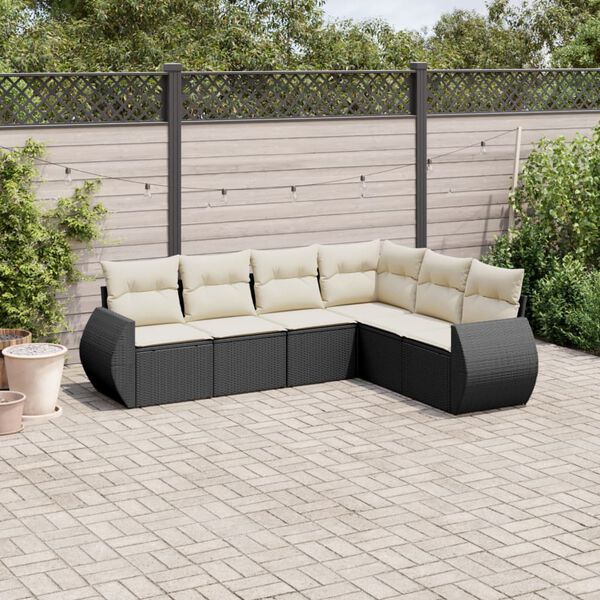 vidaXL 6 pcs conjunto sof&aacute;s de jardim c/ almofad&otilde;es vime PE preto