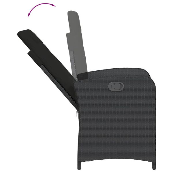 vidaXL 7 pcs conjunto de jantar p/ jardim c/ almofad&otilde;es vime PE preto