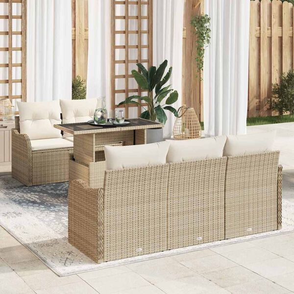 vidaXL Conjunto de Sofá de Jardim com almofada 6 pcs Bege vime PE