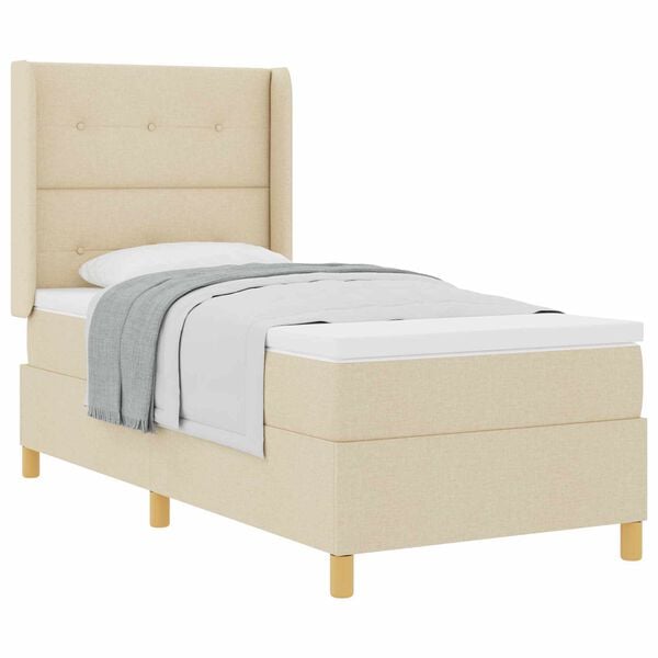 vidaXL Cama Box com colch&atilde;o com cabeceira Creme 80 x 200 cm tecido