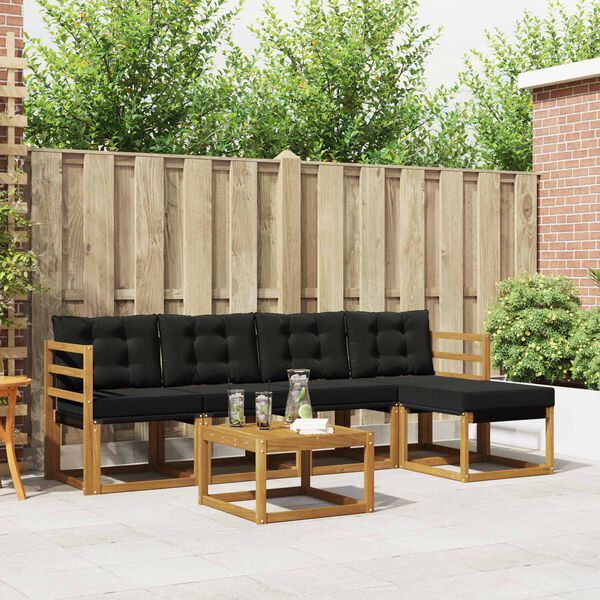 vidaXL Conjunto de Sof&aacute;s para Exterior 6 pcs Natural e Preto