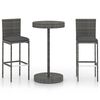 vidaXL 3 pcs conjunto de bar p/ jardim c/ almofad&otilde;es vime PE cinzento