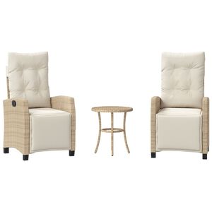 vidaXL 3 pcs conjunto bistr&ocirc; com almofad&otilde;es vime PE bege