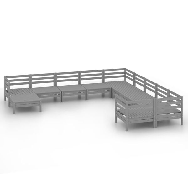 vidaXL 11 pcs conjunto lounge de jardim pinho maci&ccedil;o cinzento
