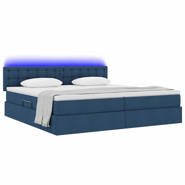 vidaXL Cama com arruma&ccedil;&atilde;o e LED com colch&atilde;o Azul 200 x 200 cm tecido