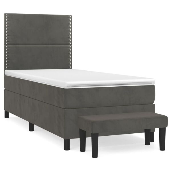 vidaXL Cama com molas/colch&atilde;o 90x190 cm veludo cinza-escuro