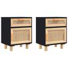 vidaXL Mesas de cabeceira 2 pcs pinho maci&ccedil;o e vime natural preto