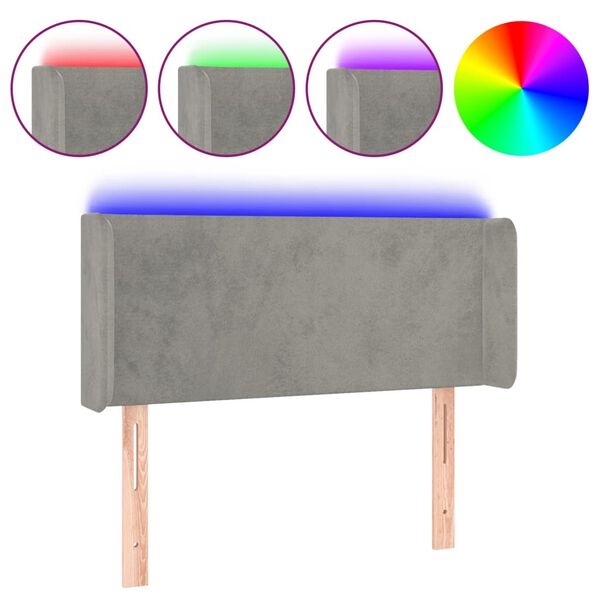 vidaXL Cabeceira cama c/ luzes LED veludo 103x16x78/88 cm cinza-claro
