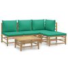 vidaXL 5 pcs conjunto lounge de jardim bambu c/ almofad&otilde;es verdes