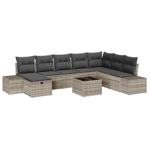 vidaXL Conjunto de Sof&aacute; de Jardim com travesseiro 9 pcs Cinzento-claro