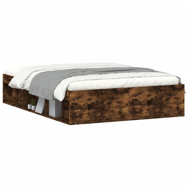 vidaXL Estrutura de cama de casal 135x190 cm carvalho fumado