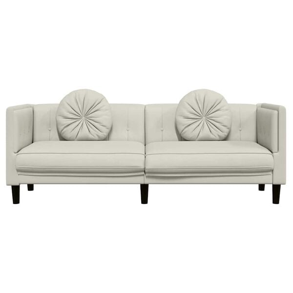 vidaXL Sof&aacute; com almofad&otilde;es 3 lugares veludo cor creme