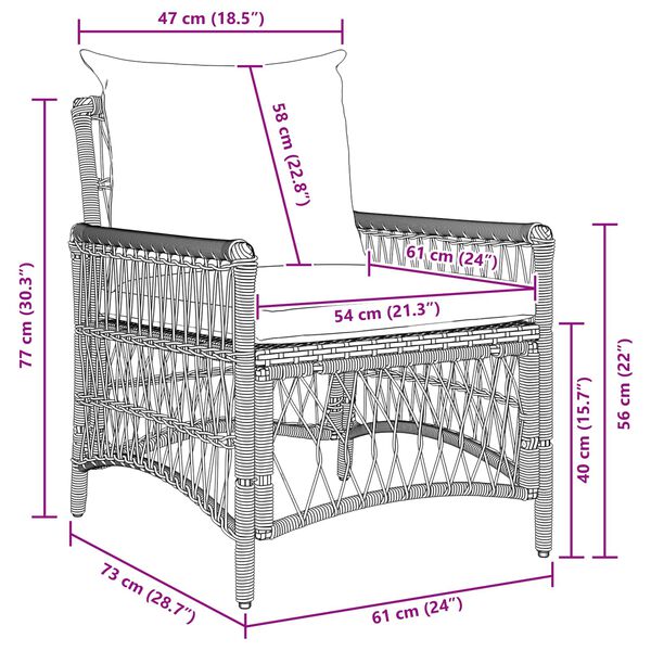 vidaXL Cadeira de Jardim com almofada Bege 73 x 61 x 77 cm vime PE