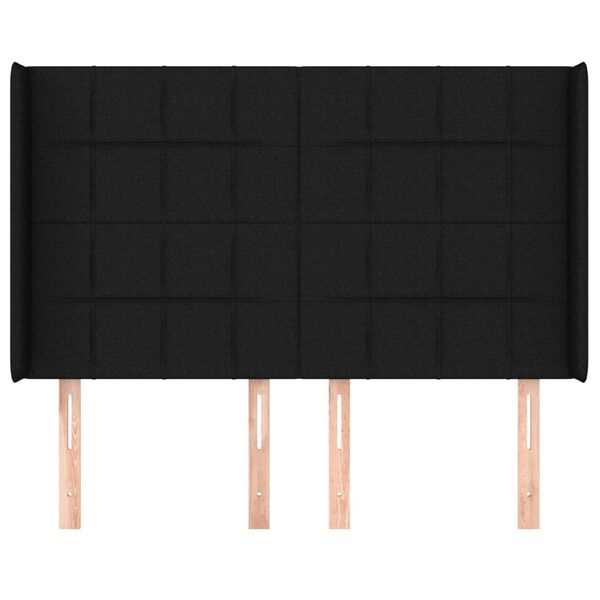 vidaXL Cabeceira de cama c/ abas tecido 147x16x118/128 cm preto